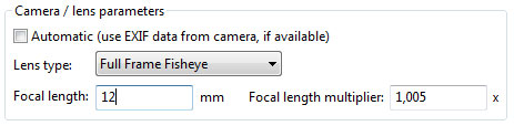 PTGui Camera lens parameters