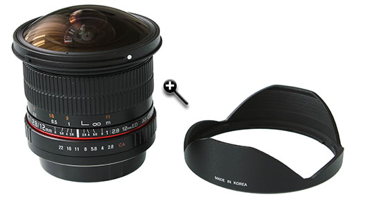 Die Gegenlichtblende ist abnehmbar beim Samyang 12mm f2.8 Fisheye